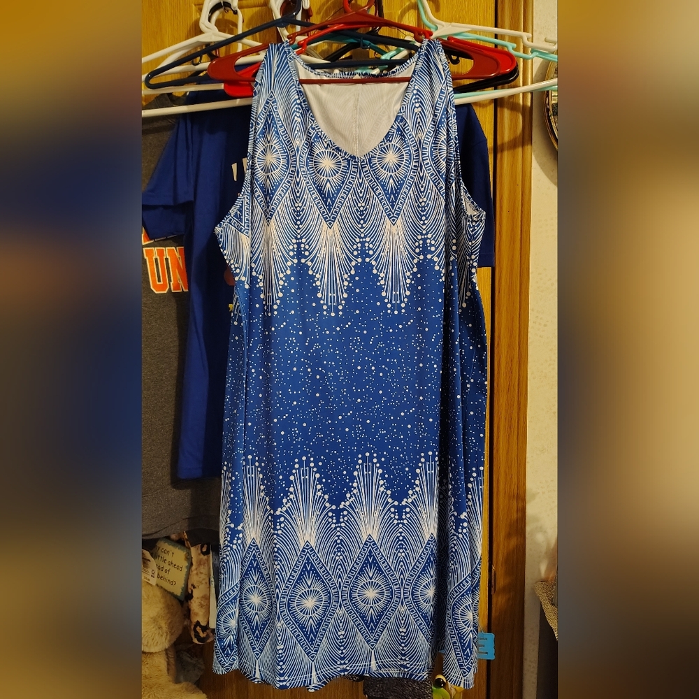 Vibrant Blue and White Patterned Dress